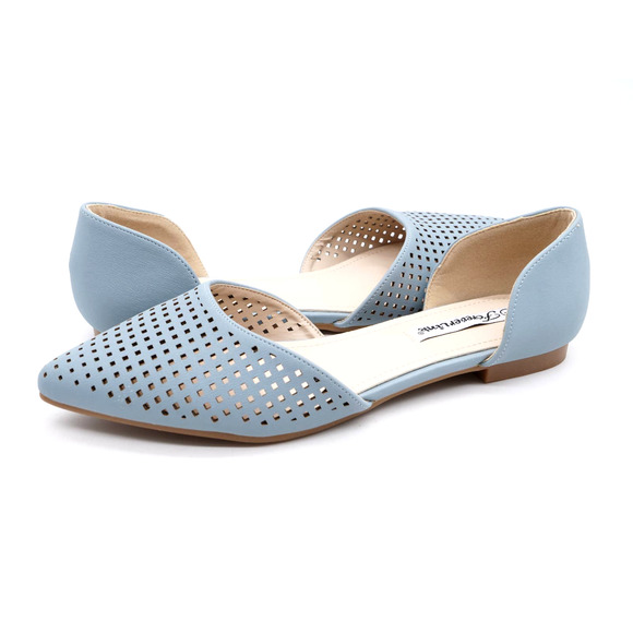Forever Link Flats Womens 7 Blue Faux Leather Perforated Pointed Toe Shoes - Picture 1 of 10